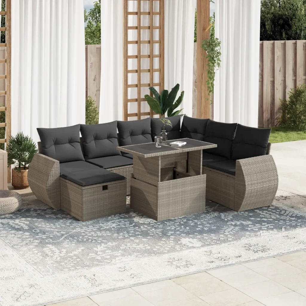 Set Divano da Giardino 8pz con Cuscini Grigio Chiaro Polyrattan