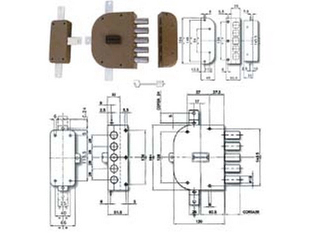 1pz serratura quintuplice applicare senza scrocco doppia mappa 2300 mm60 dx cod:ferx.fer214056
