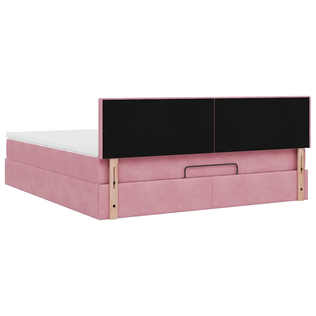 Struttura Letto Pouf con Materasso Rosa 160x200 cm in Velluto 3311716
