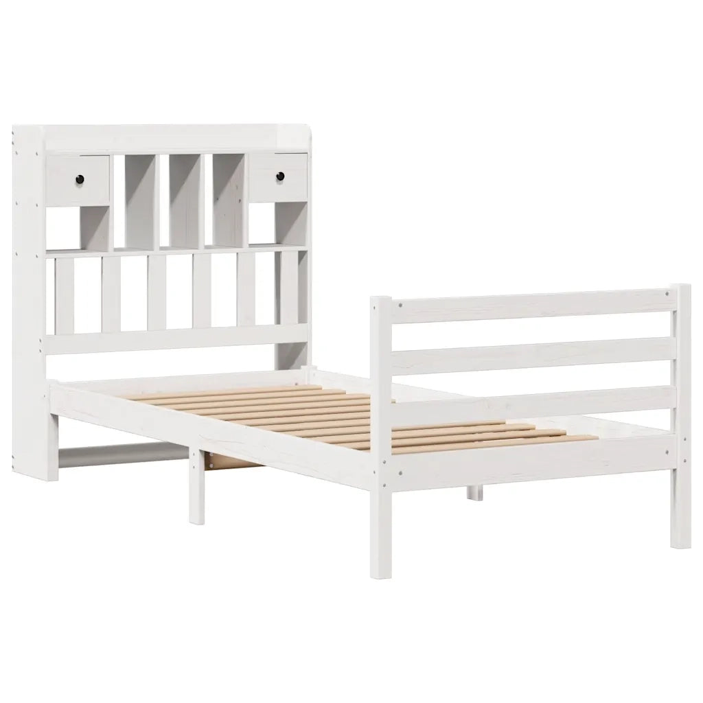 Letto Libreria senza Materasso-Struttura Letto con contenitore Bianca 90x200 cm Legno di Pino 627163