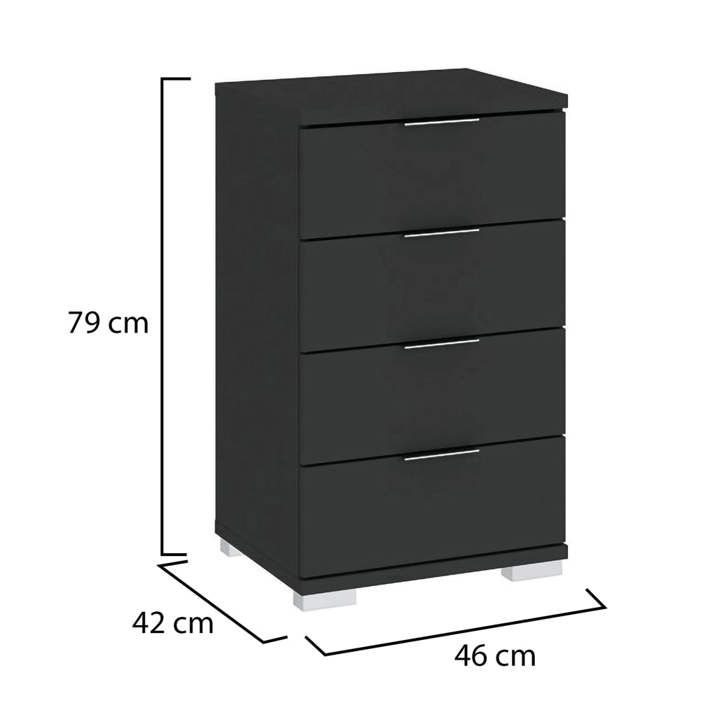 Laka, Cassettiera 4 Cassetti, 46x42x79h cm Nero Antracite