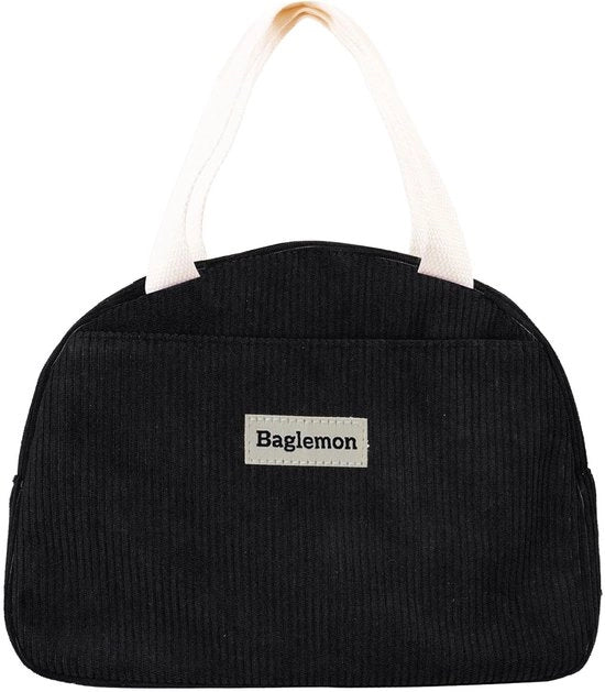 Borsa isolata per pranzo con rivestimento in pellicola, scatola per pranzo in corduroy riutilizzabile, piccola valigetta refrigerante pieghevole da 6,5 litri per picnic, scuola, ufficio e viaggi (nero)