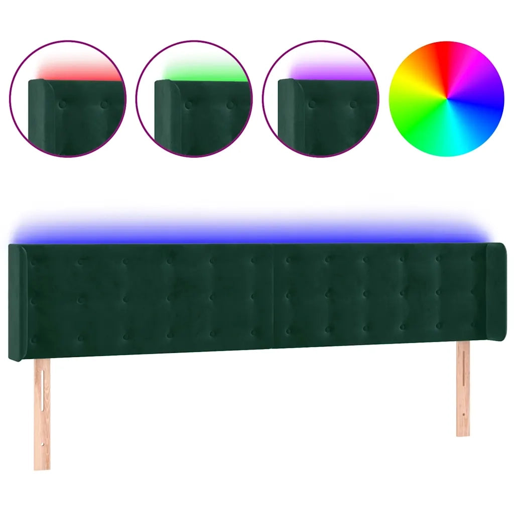 Testiera a LED Verde Scuro 183x16x78/88 cm in Velluto 3123733