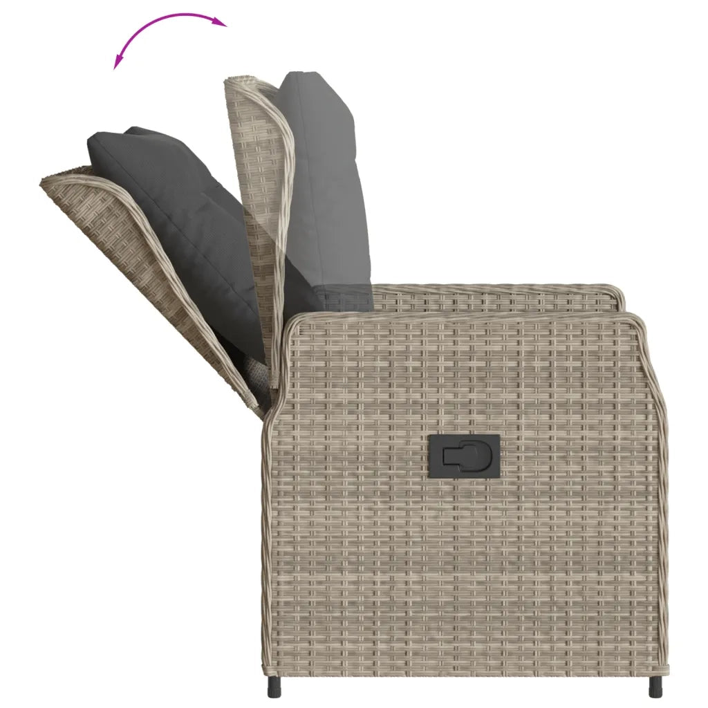 Set da Pranzo da Giardino 7 pz Cuscini Polyrattan Grigio Chiaro