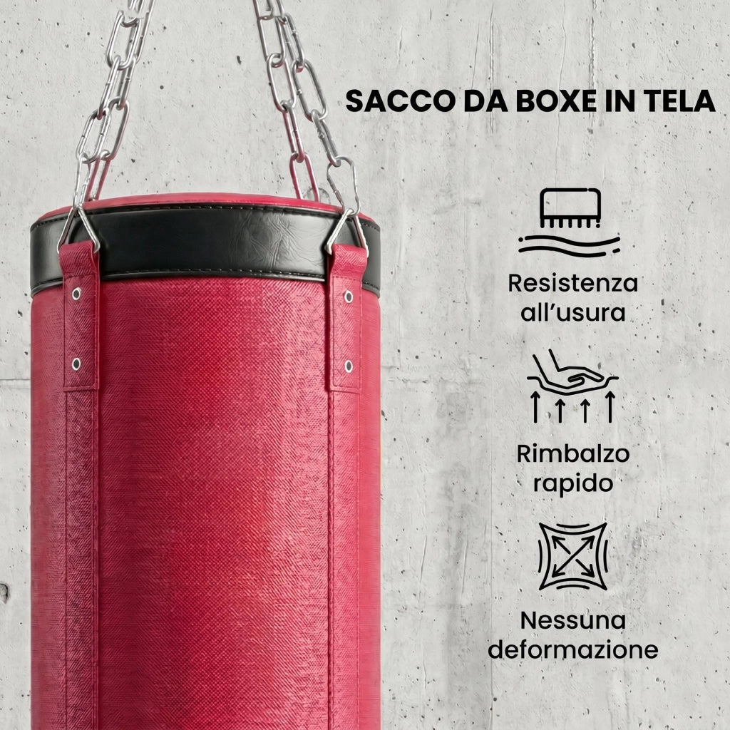 Sacco da Boxe con Supporto Regolabile ¨C Minimal ¨C Acciaio e Tela, 175x91x185-231 cm, Rosso