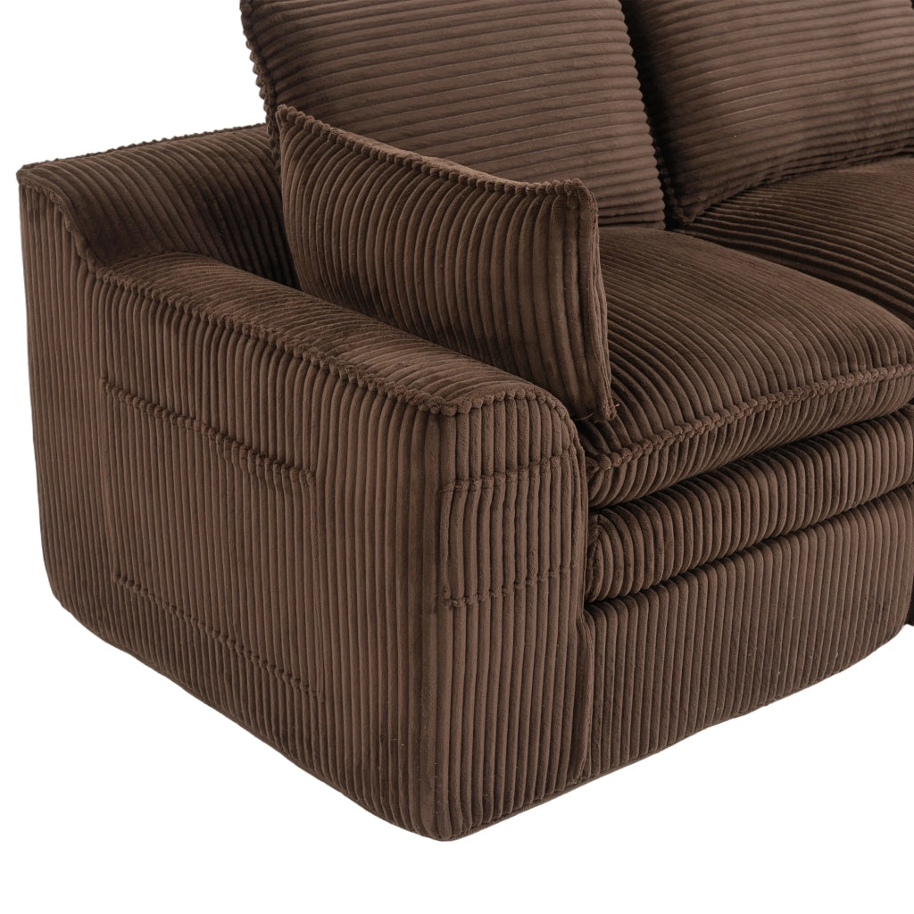 Divano Modulare 4 Posti con 2 Pouf ¨C MINIMAL ¨C Tessuto a Coste, Cuscini, Marrone
