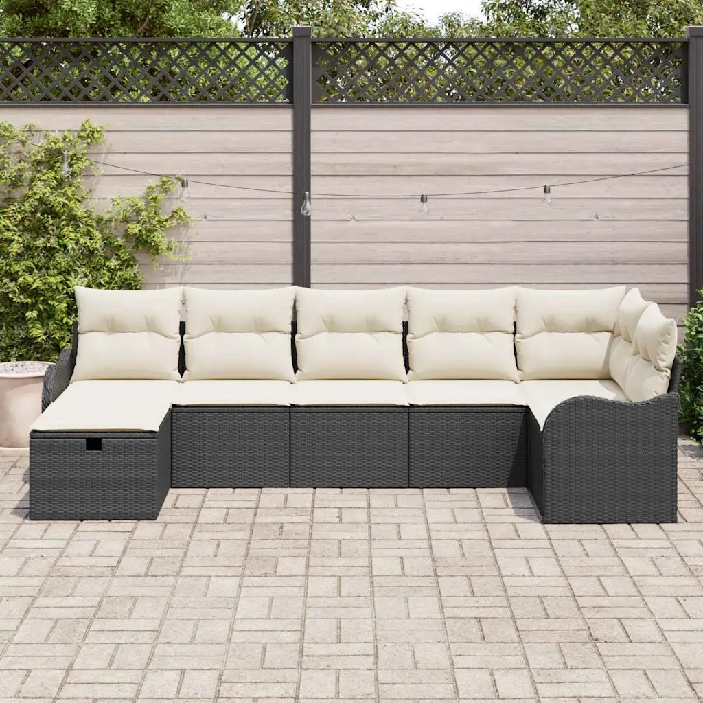 Set di divani con cuscino Nero e Crema polyrattan 3358996