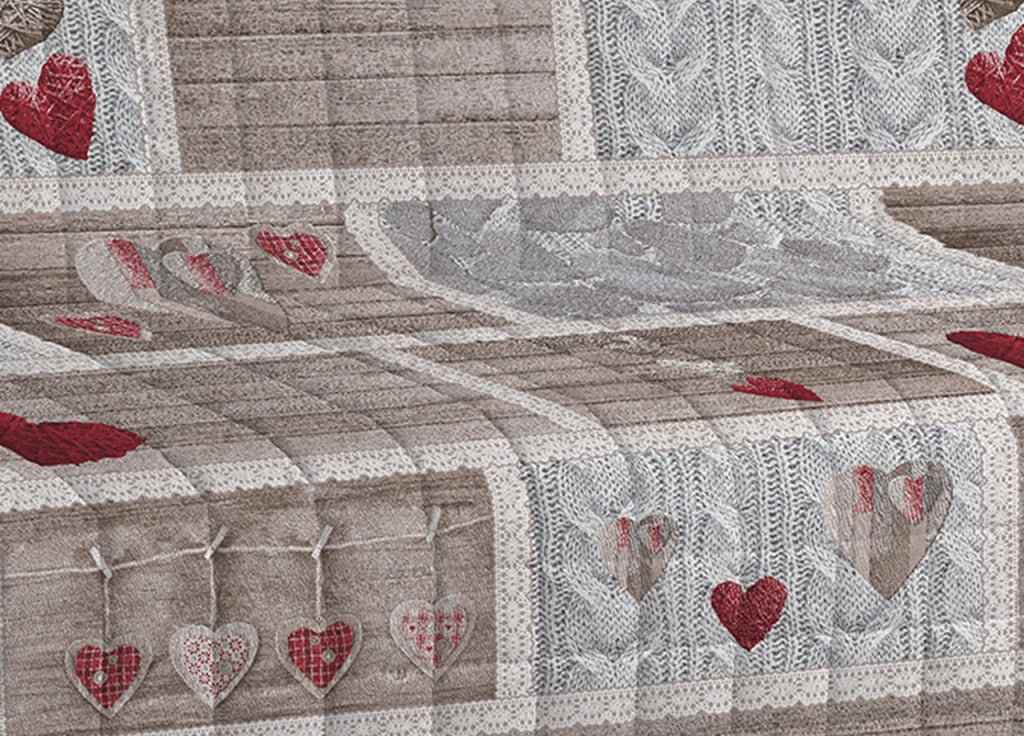 Copridivano Trapuntato Disegno Shabby Love - 4 Posti - Rosso