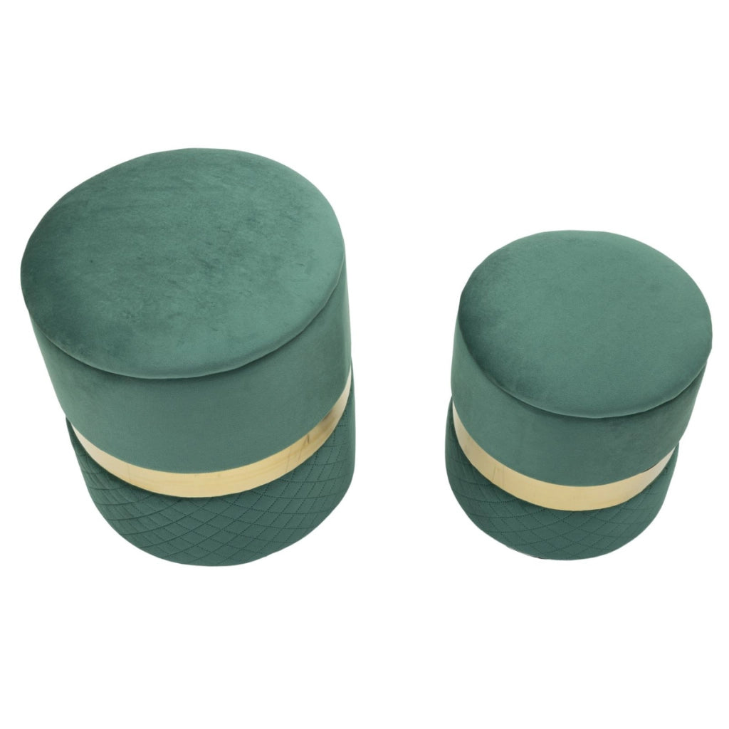 Set di 2 Pouf VKH870, Verde, Poliestere, 37x37x42 cm