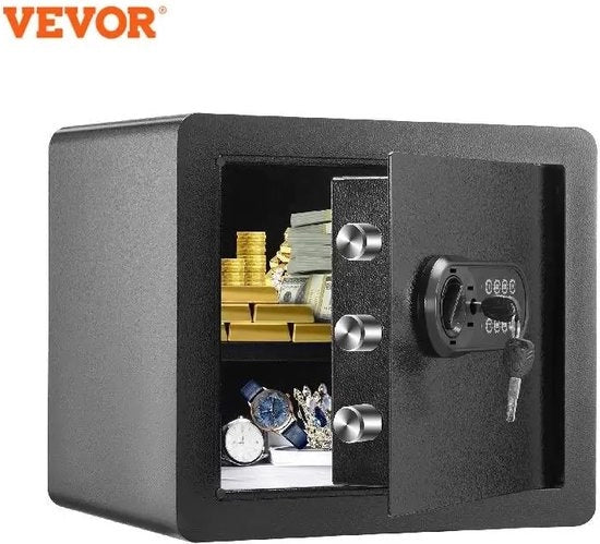 Cassaforte Elettronica con Chiusura a Cifre - 2 Chiavi - 14 Litri - Nero - 40x35x30