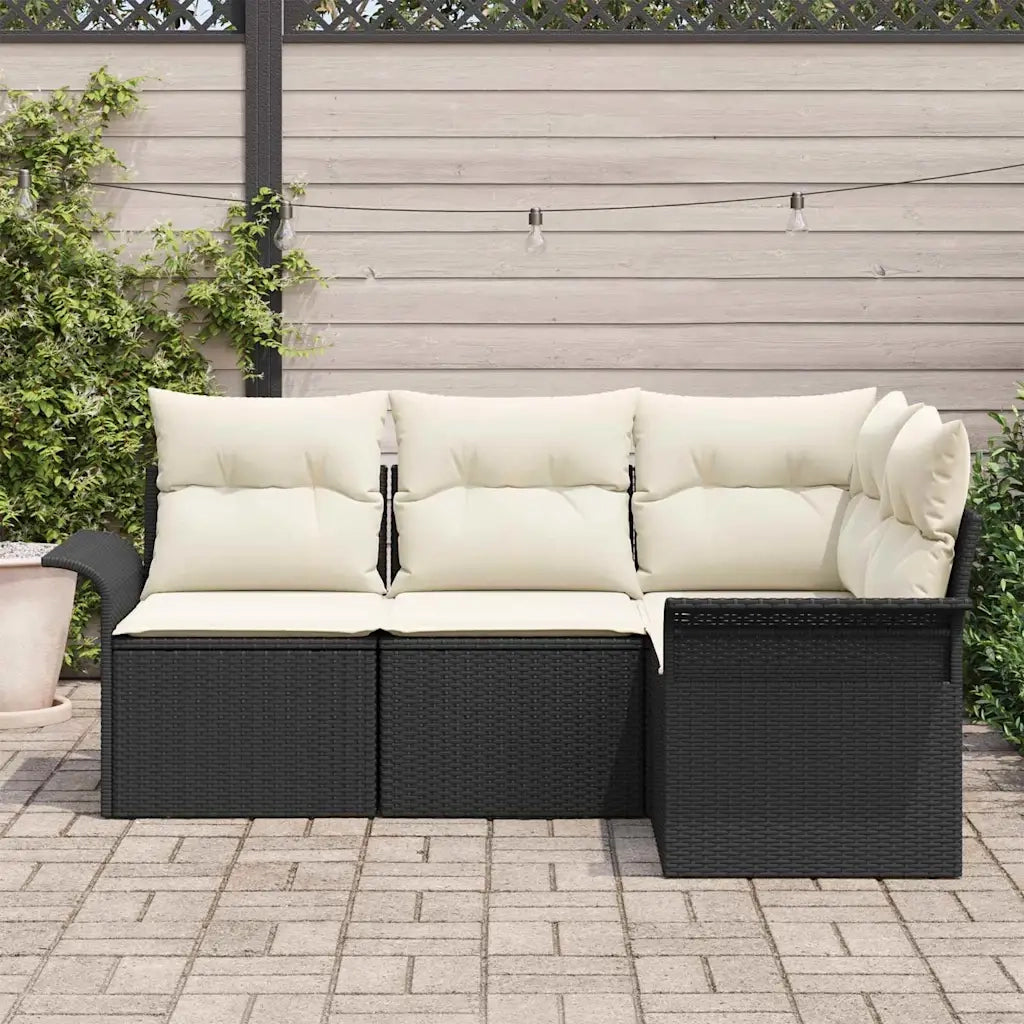 Set Divano da Giardino con cuscino 4 pcs Nero polyrattan