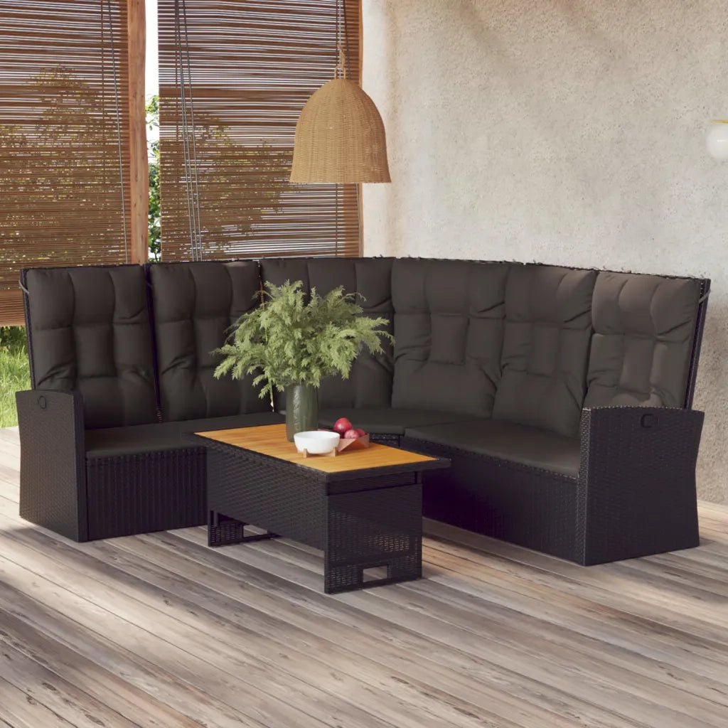 Divano Angolare Reclinabile con Cuscini in Polyrattan Nero 362181