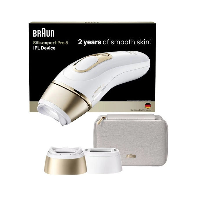 Braun PL5210 Silk-expert Pro 5 Epilatore a Luce Pulsata IPL 10 livelli intensita' sensore tono pelle 400000 lampi colore Oro Bianco