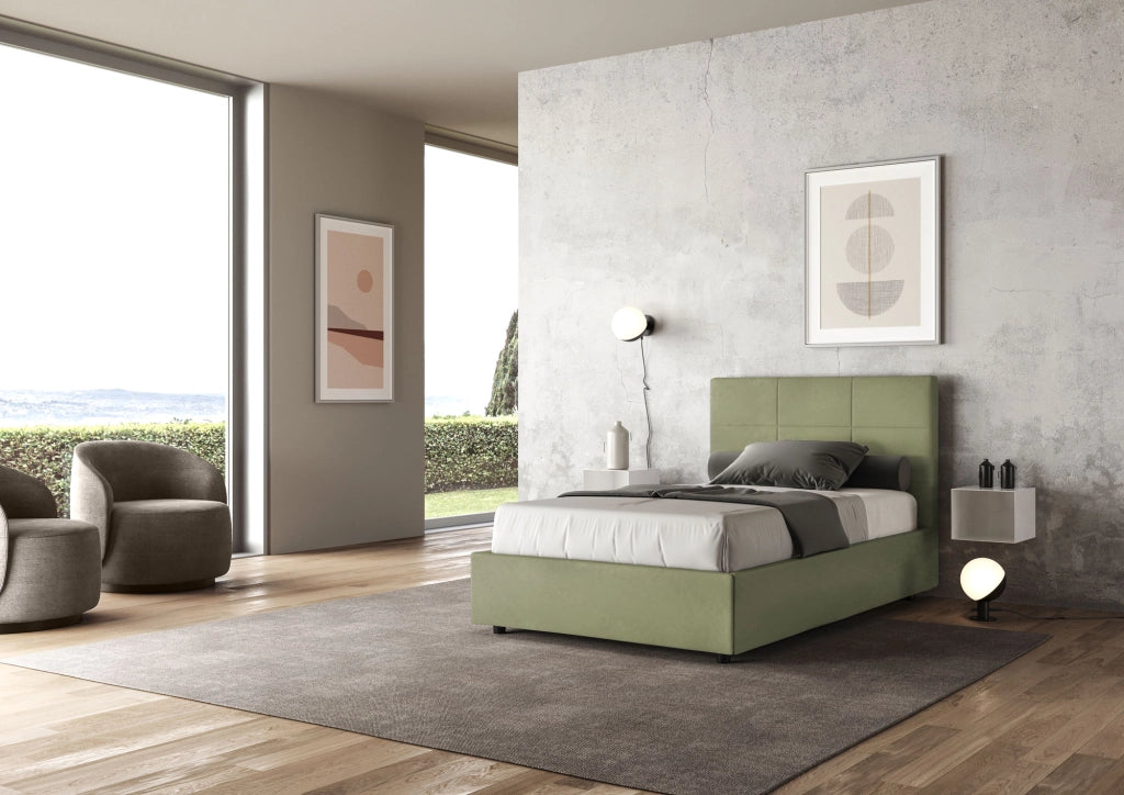 BS COM Letto una piazza e mezza contenitore imbottito 120x200 microfibra tè verde