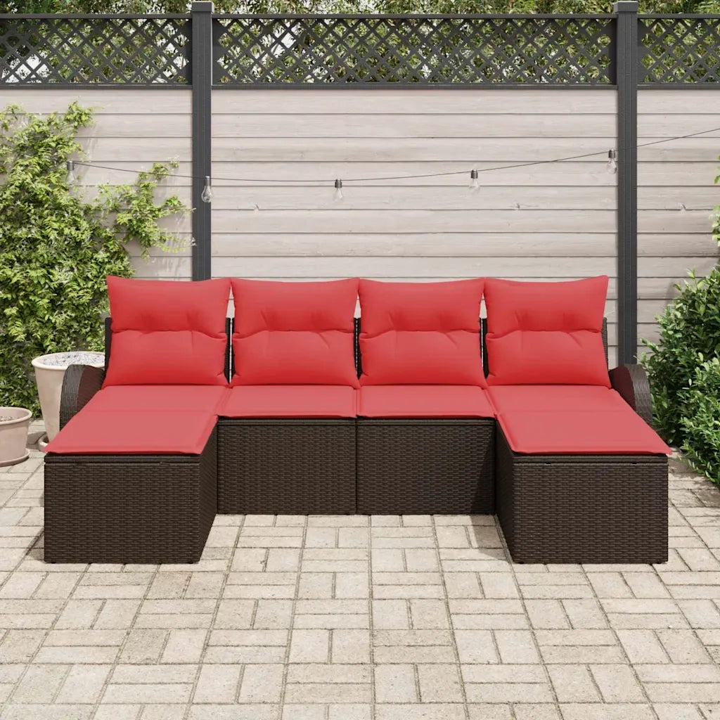 Set di divani con cuscino 6 pcs Marrone e Rosso polyrattan 3354823