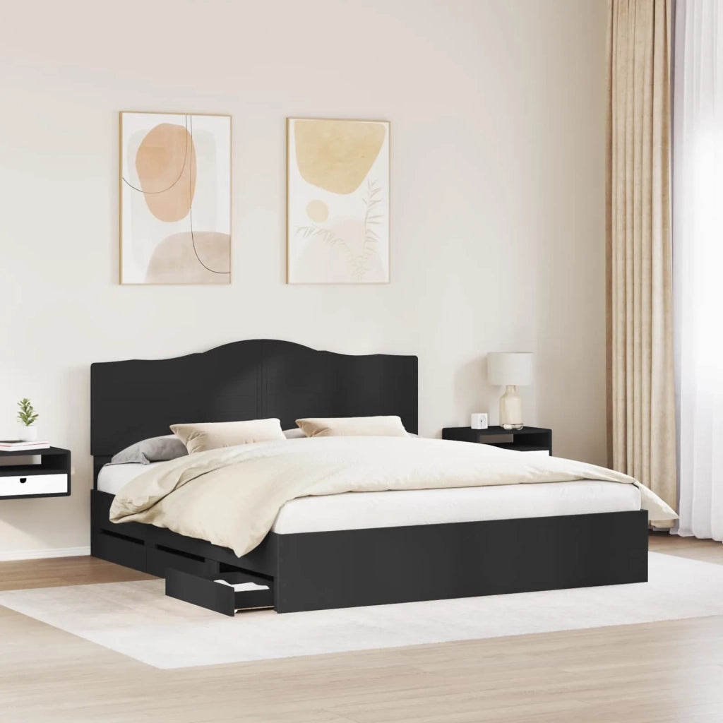 Letto matrimoniale | Letto per adulti | Struttura del letto Nero 200 x 200 cm Legno Ingegnerizzato
