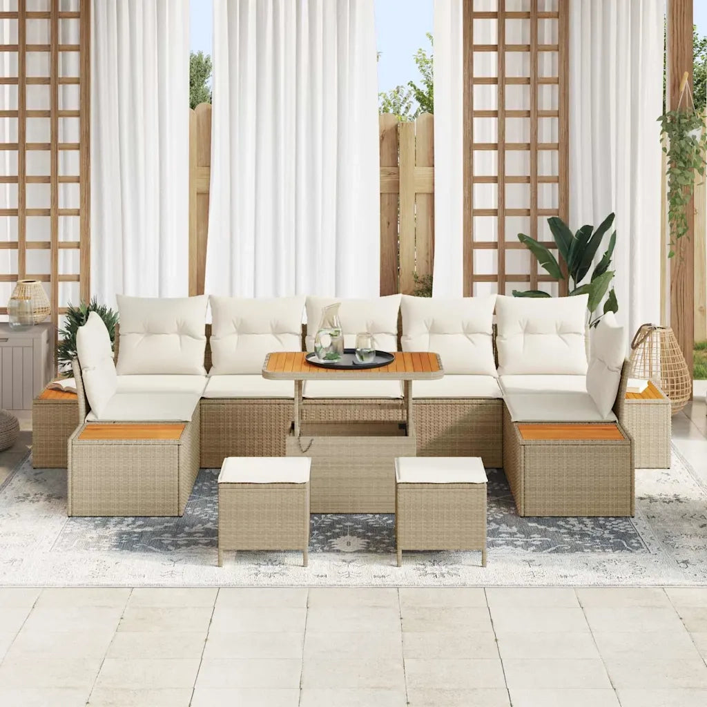 Set Divano da Giardino con cuscino 10 pcs Beige Poly Rattan 3364851