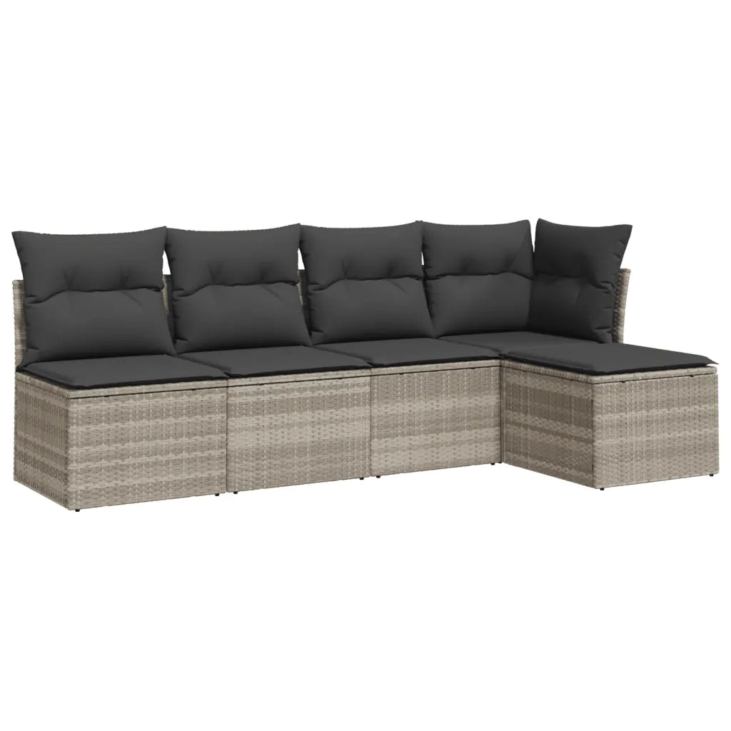 Set Divano da Giardino 5pz con Cuscini Grigio Chiaro Polyrattan