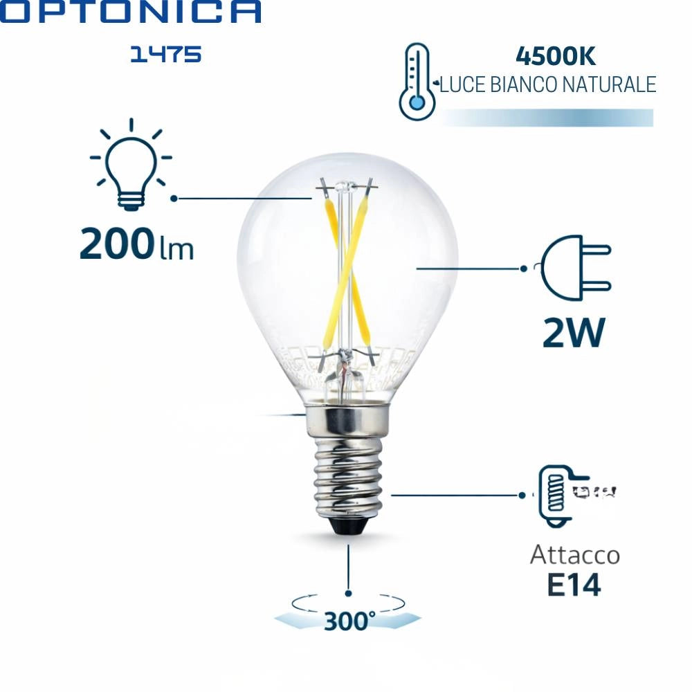 Lampadina led a filamento g45 e14 2w in vetro per illuminazione interna *** temperatura colore lampada 4500k bianco n...