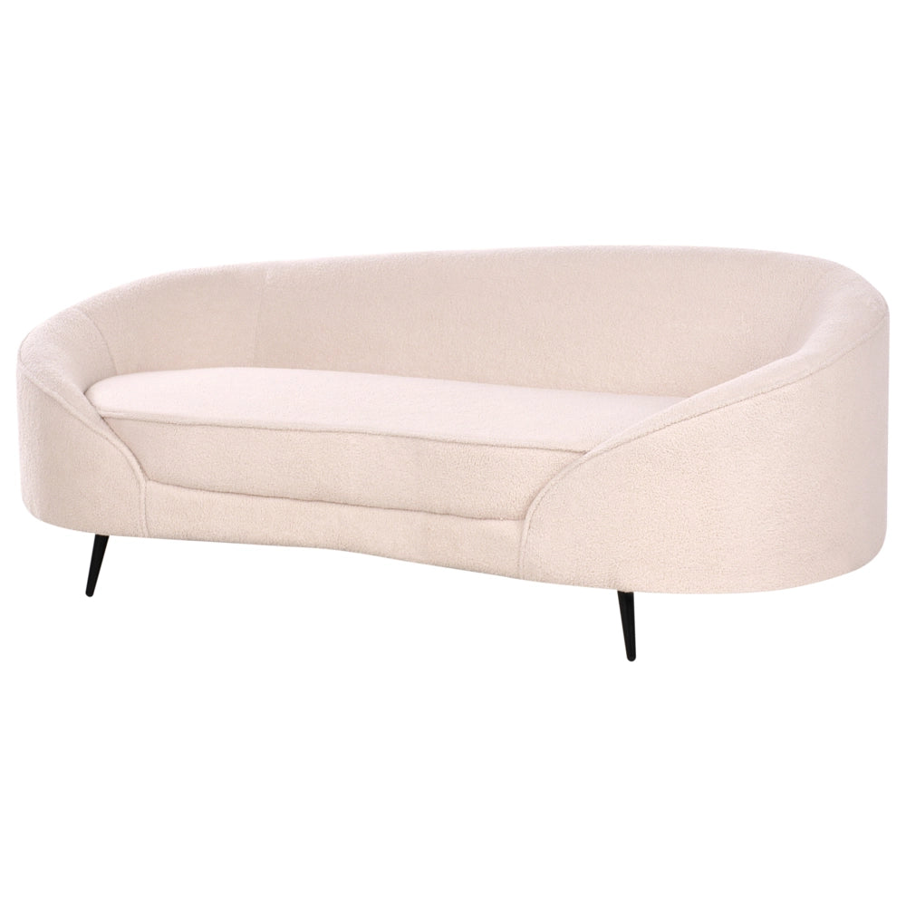 Divano tessuto bouclè beige chiaro glamour curvo in stile retrò a 2 posti con gambe metallo