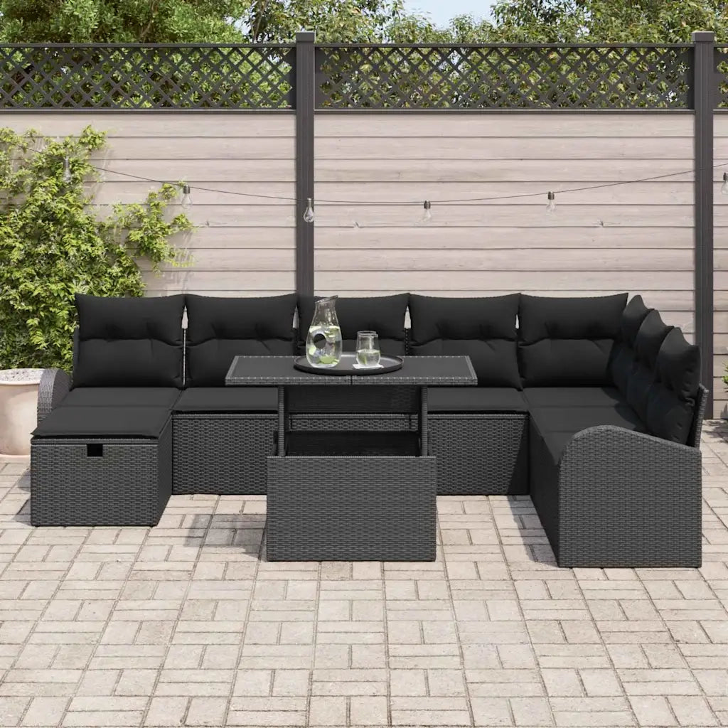 Set Divano da Giardino con cuscino 9 pcs Nero Poly Rattan 3361112