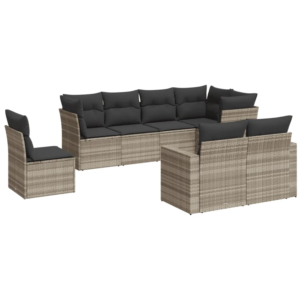 Set Divano da Giardino 8pz con Cuscini Grigio Chiaro Polyrattan