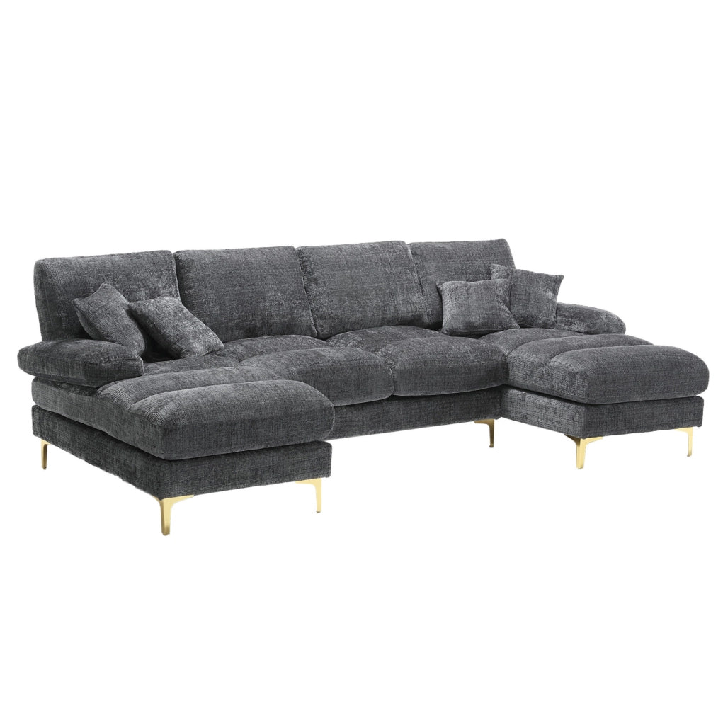 Divano angolare a U con doppia chaise longue 272x136x88 cm in chenille grigio