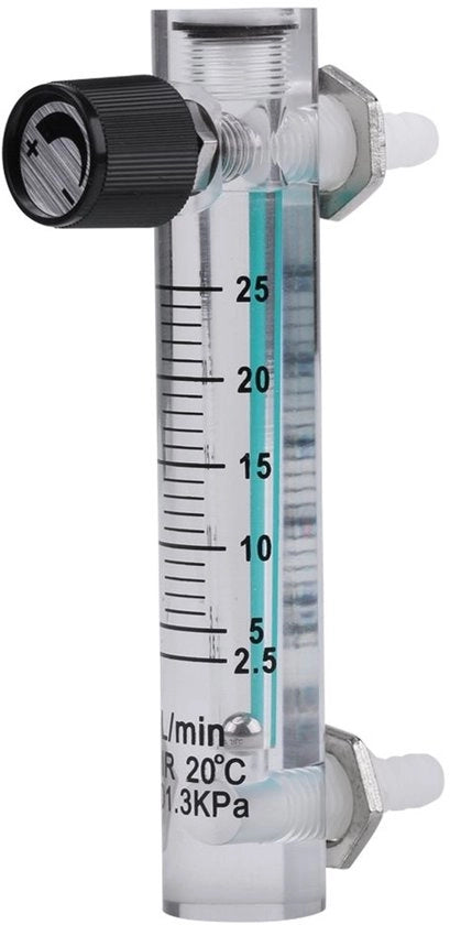 Misuratore di flusso a gas 2,5-25 l/min - Regolatore di flusso - Misuratore di flusso di aria - Acrilico/Plastica/Metallo - Massimo 0,6 MPa - Facile da utilizzare - Misuratore di flusso
