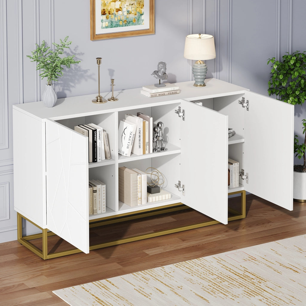 SIDEBOARD 130 cm Bianco/Oro con 3 ante e ripiani regolabili
