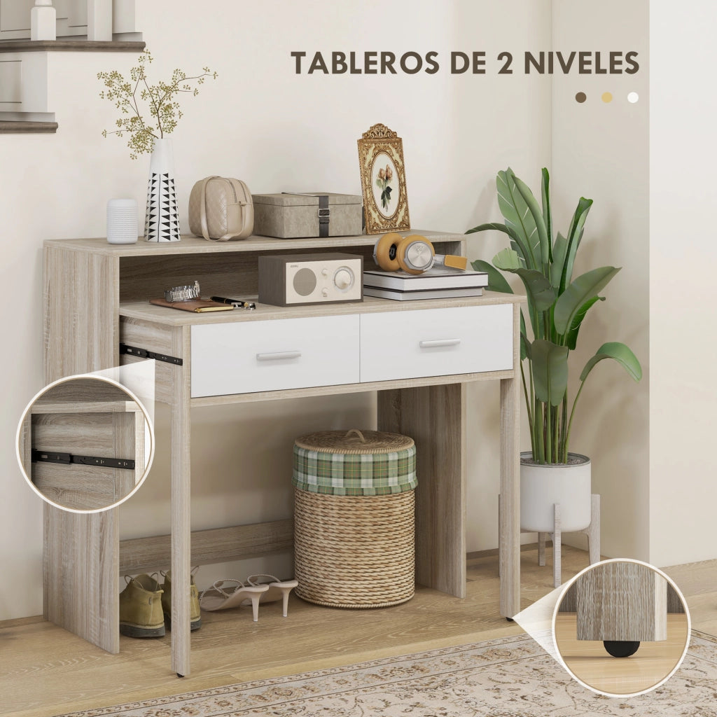 Scrivania Estensibile con Cassetti e Ruote ¨C Minimal ¨C 95x35x87 Roble