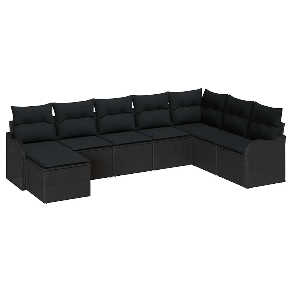Set Divano da Giardino con cuscino 8 pcs Nero Poly Rattan
