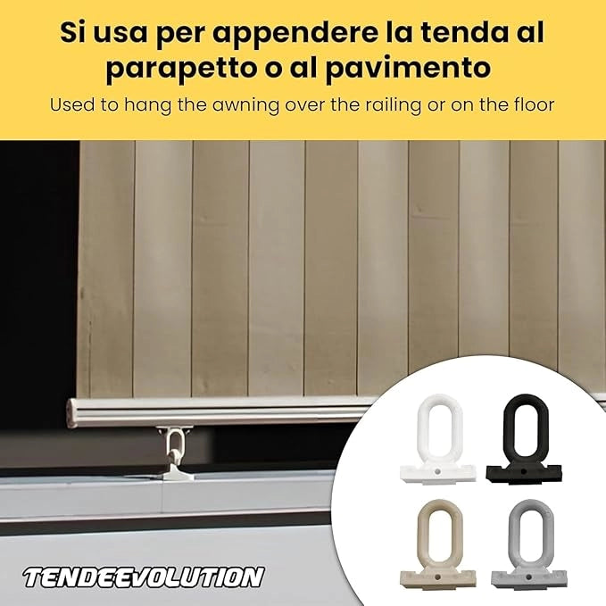 Gancio per Tenda da Sole in Pvc - Occhiello Per Tenda A Caduta Mod. Angolo 90° Colore Bianco