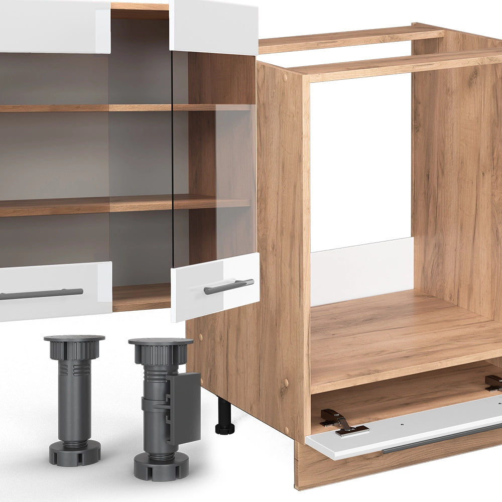 Cucina componibile Fame-Line Bianco lucido/Rovere dorato 355 cm senza piano di lavoro Vicco