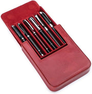 Cassetto in Pelle con Trattamento per 6 Pennelli - Chiusura Magnetica Nascosta - Tannato Vegetale - Colore Rosso