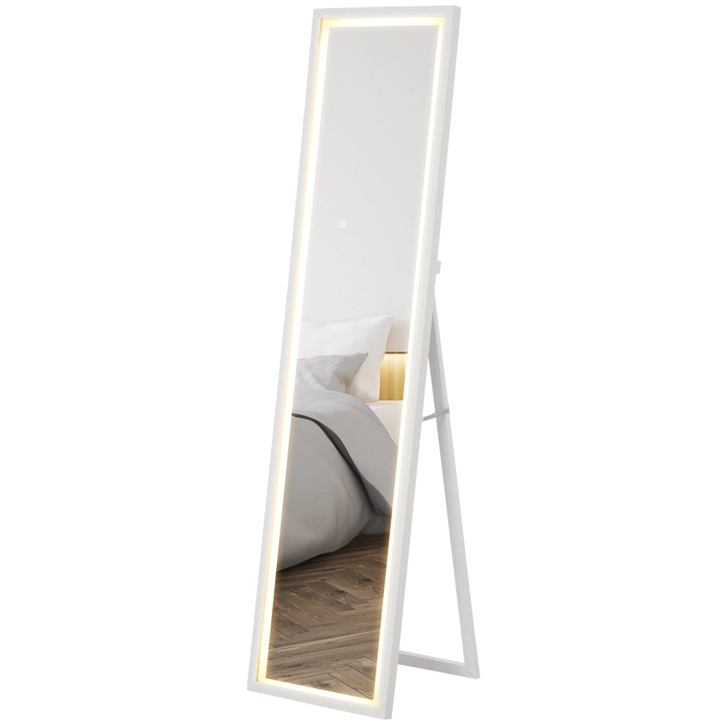Specchio da Terra con Luci LED Regolabili. 3 Colori. 40x160 cm Specchio da Parete e Autoportante a Figura Intera in Vetro Temperato e MDF con Funzione Memory. per Soggiorno. Bianco
