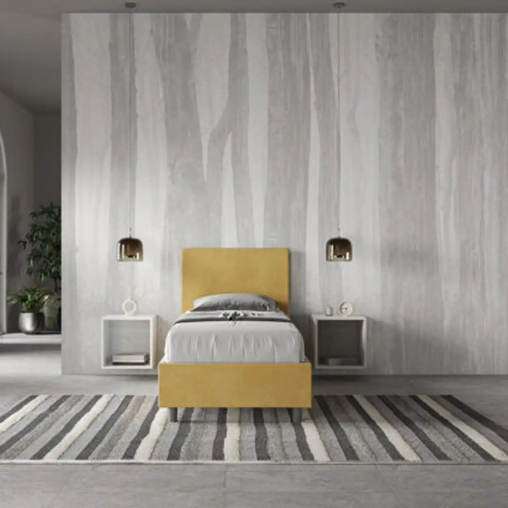 Letto singolo con rete imbottito 80x190 microfibra ocra Adele