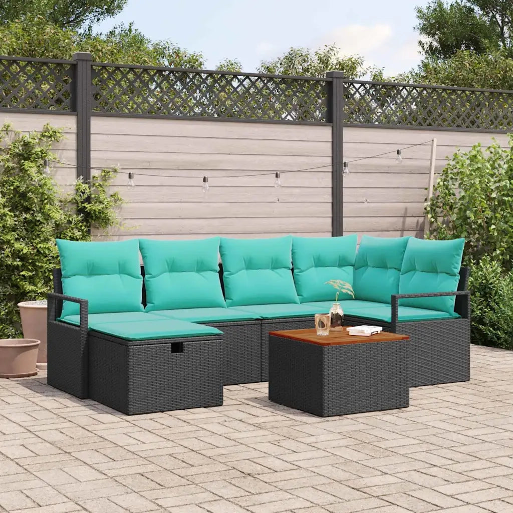 Set Divano da Giardino con cuscino 7 pcs Nero polyrattan 3359543