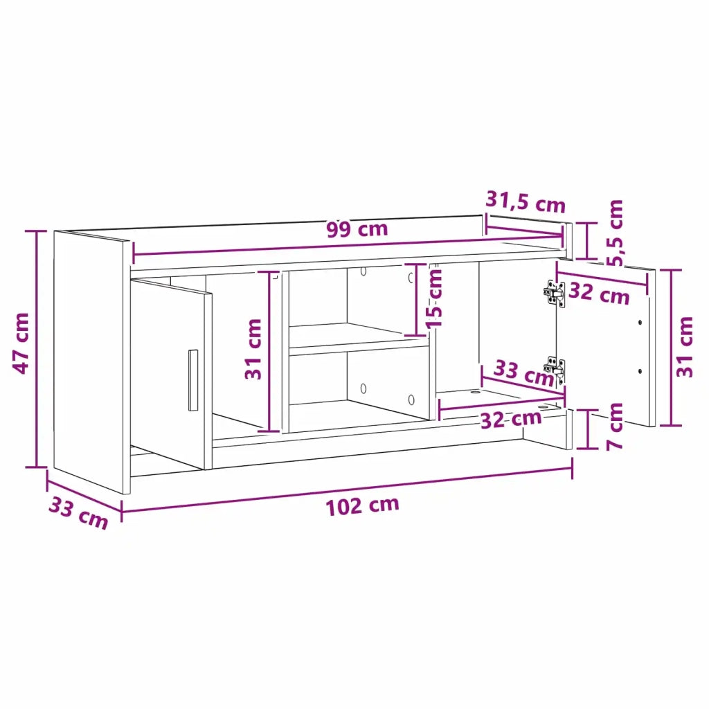 Mobile TV 102 x 33 x 47 cm Bianco Legno ingegnerizzato 8011163