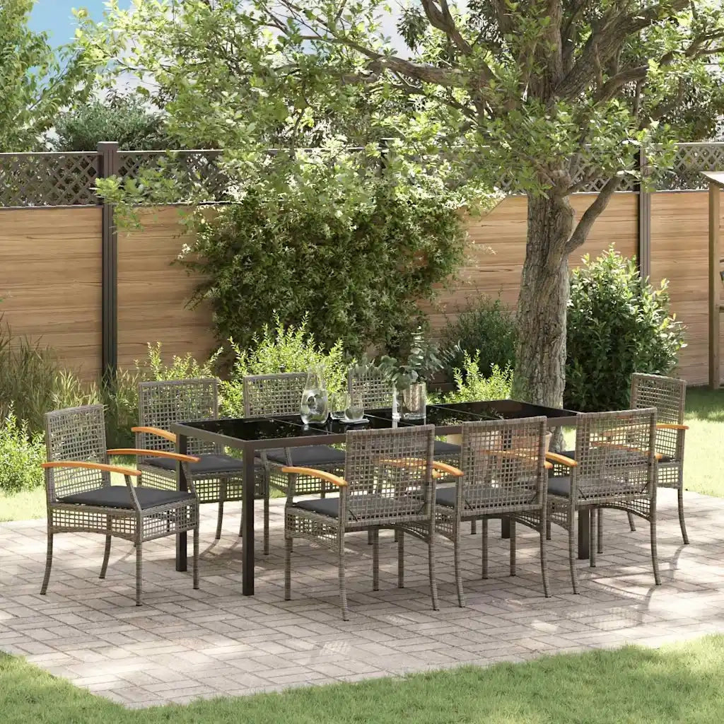 Set da Pranzo per Giardino 9 pcs Grigio e Nero Rattan 3380826