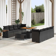 Set Divano da Giardino con cuscino 12 pcs Nero polyrattan