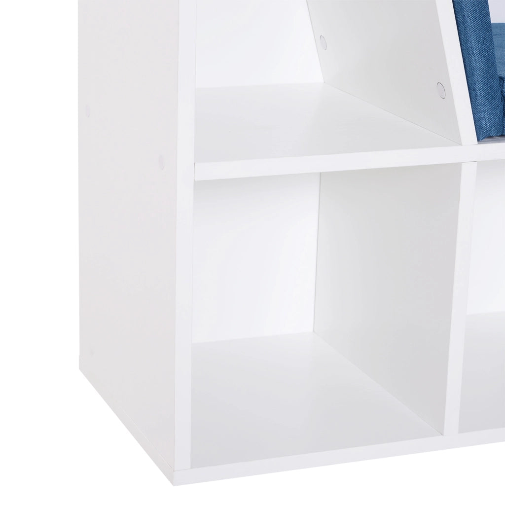 Libreria panca 2 in 1 con cuscini seduta ¨C Xylo ¨C 6 scomparti aperti legno blu 102x30x61cm
