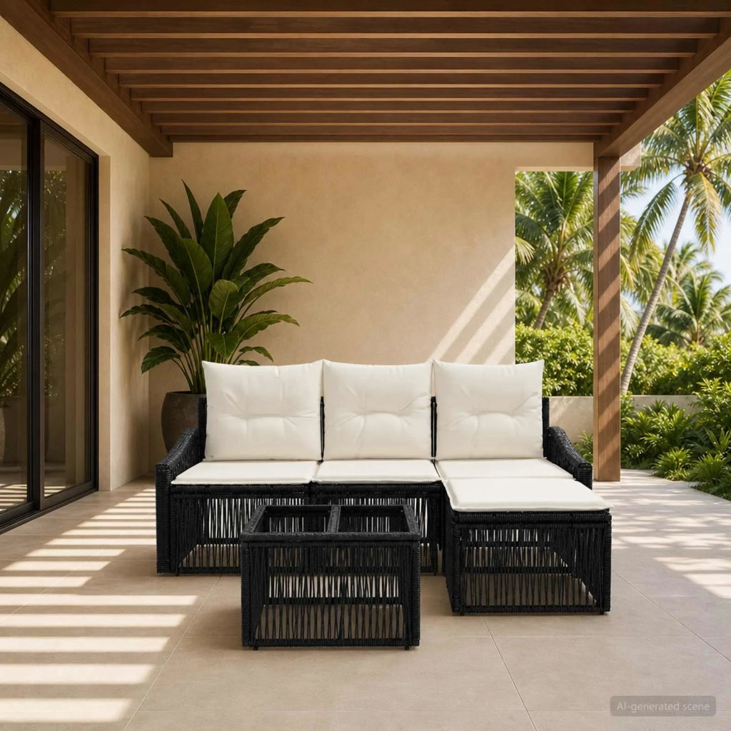 Set Divano da Giardino 5 pcs Nero polyrattan 3435988