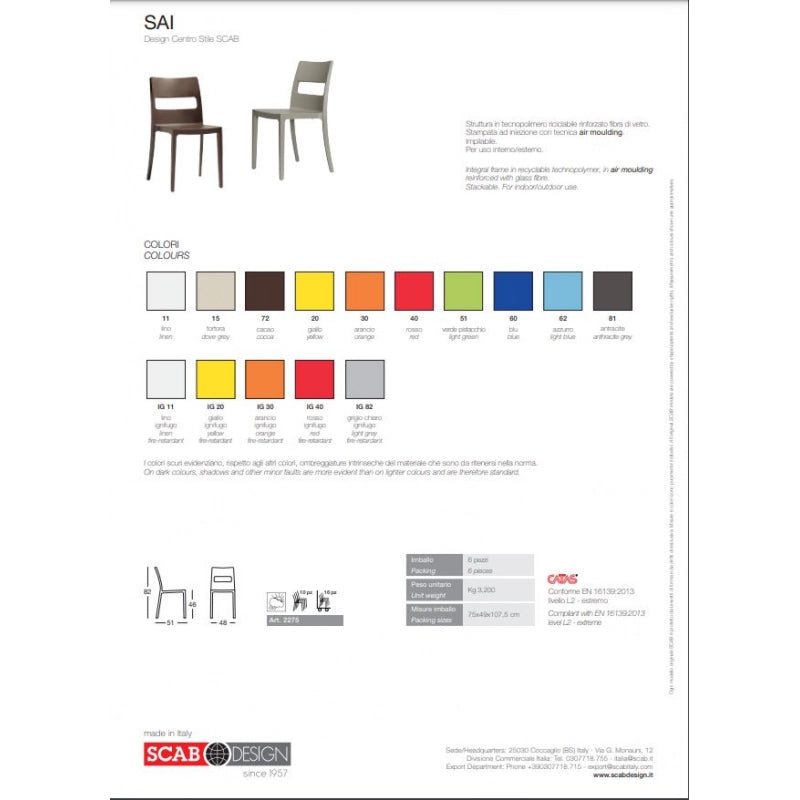 SET SEI SEDIE SAI TECNOPOLIMERO SCAB DESIGN MADE IN ITALY - Verde pistacchio 51