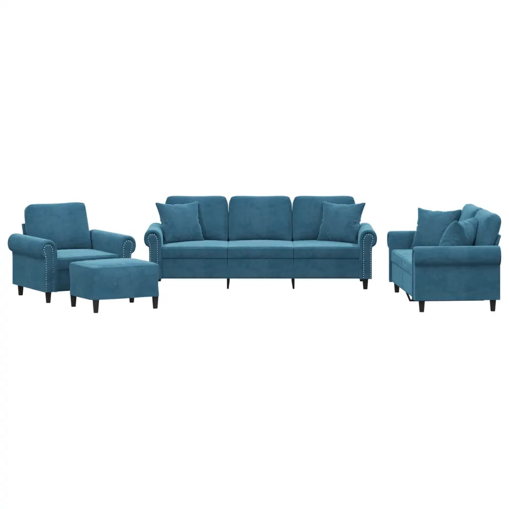 Set di Divani 4 pz con Cuscini Blu in Velluto 3202209