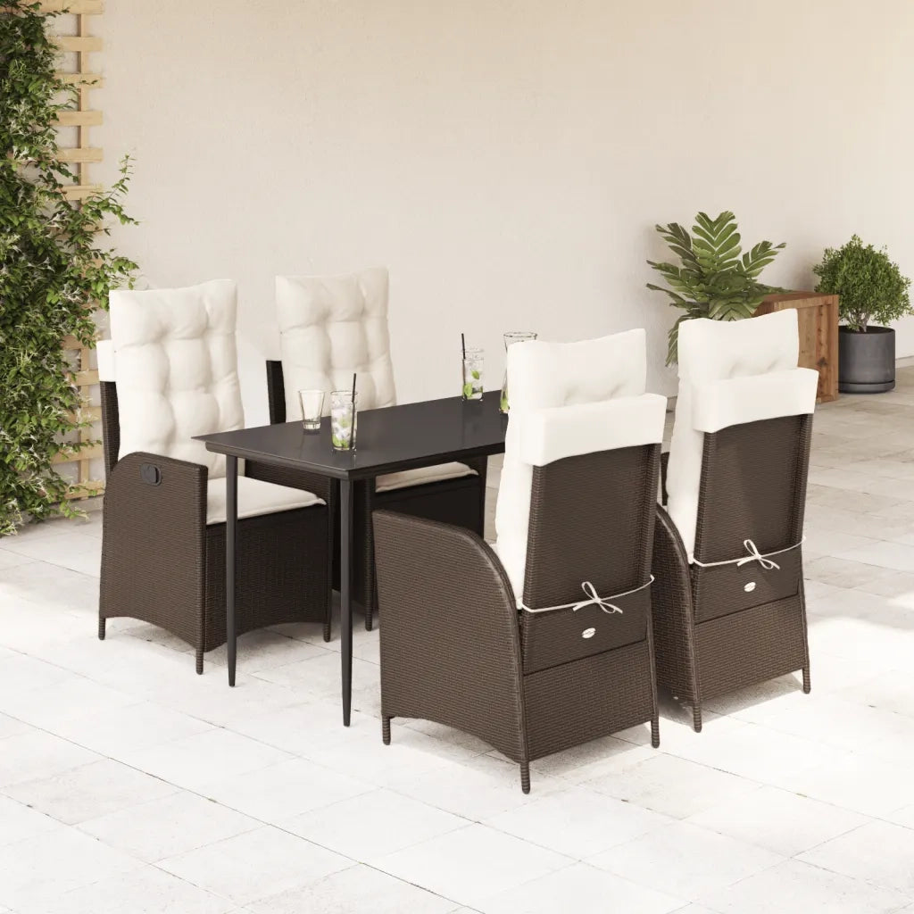 Set da Pranzo da Giardino 5pz con Cuscini in Polyrattan Marrone