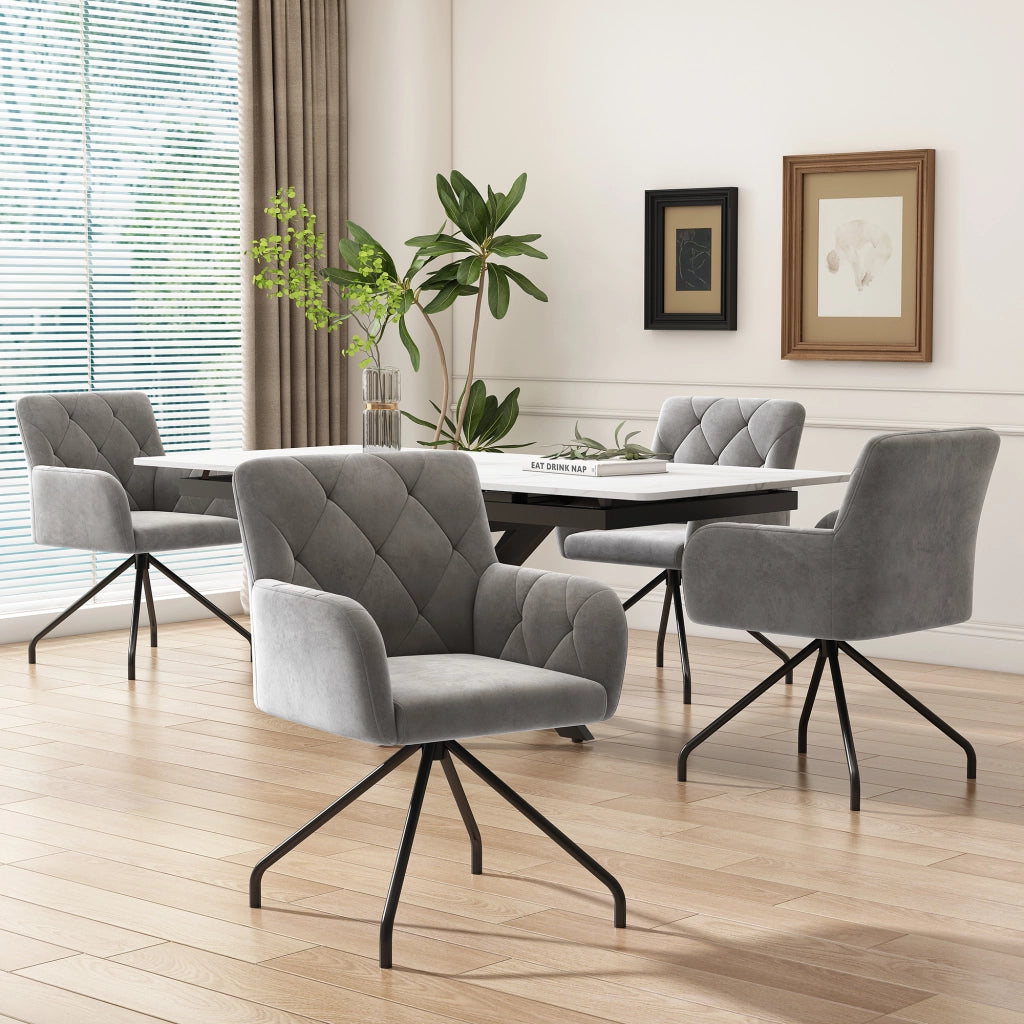SEDIA con braccioli Set da 6 pezzi in velluto grigio chiaro