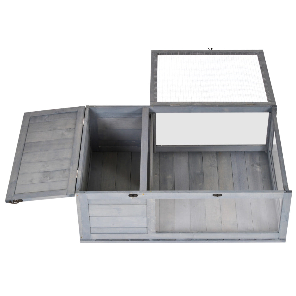 Casa per Tartarughe in Legno con Tetto a Reticolo e Pannelli Laterali Trasparenti Estraibili ¨C Minimal ¨C 91x60,5x32 cm Grigio