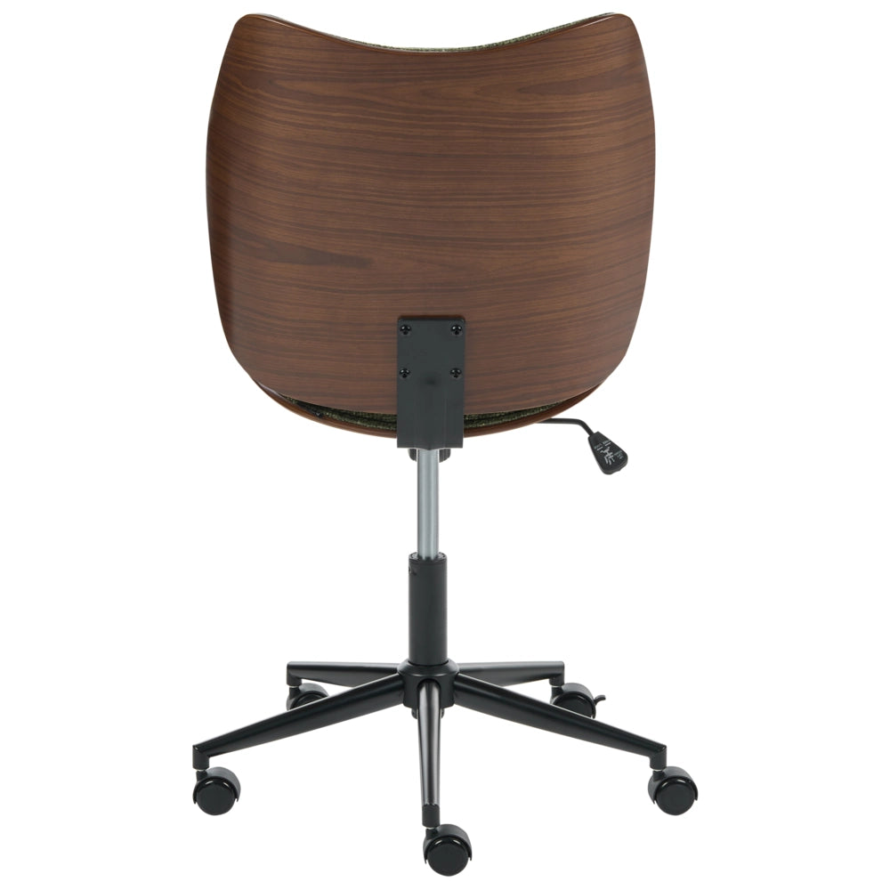 Sedia da ufficio regolabile con funzione girevole Seduta in compensato con rivestimento in tessuto bouclé Marrone scuro e verde elegante