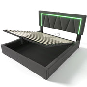 Letto contenitore matrimoniale 140×200 cm con testiera regolabile; USB; Type-C; LED; materasso incluso; grigio