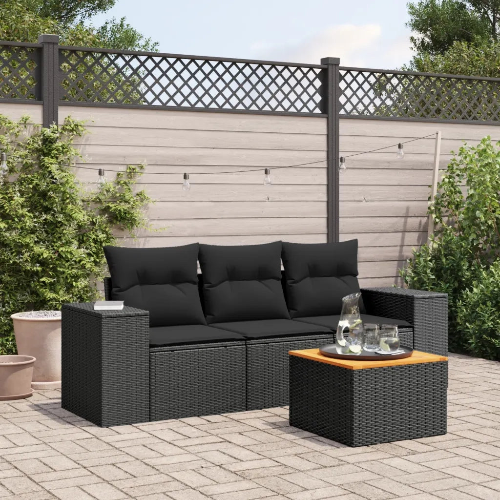 Set Divani da Giardino 4 pz con Cuscini Nero in Polyrattan